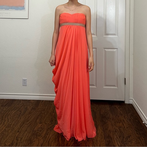 BCBG Maxazaria Strapless Coral Pink Long Formal Maxi Dress Gown Size 6 - Picture 2 of 16